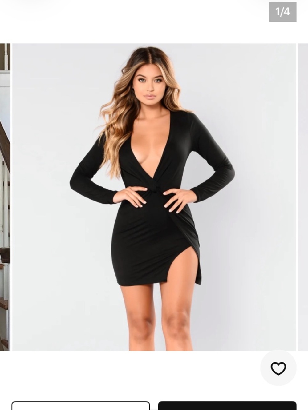 Fashion Nova Black Plunging Wrap Long Sleeve Mini Dress
